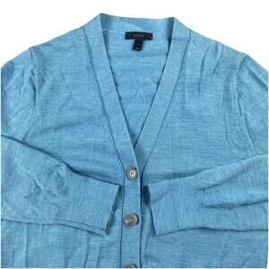 J Crew Merino Wool Blue Cardigan Sweater Women's Large Button Down Stains